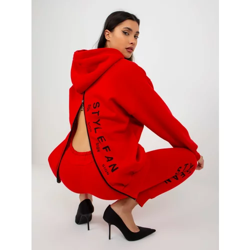 Fashion Hunters Red women's tracksuit with zippers and inscriptions