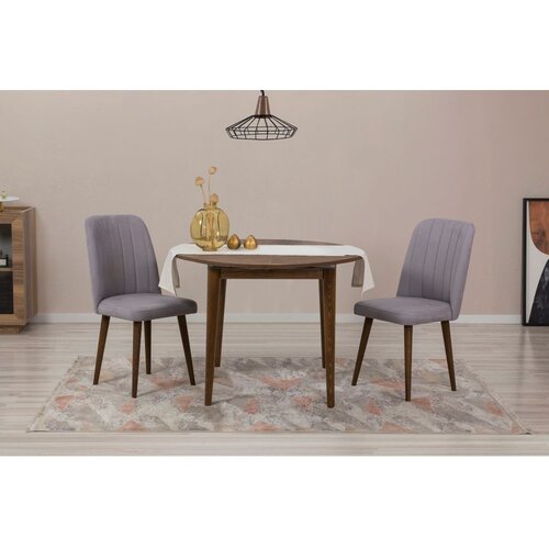 Woody Fashion vina 0701 - walnut, grey walnutgrey extendable dining table & chairs set (3 pieces) Cene