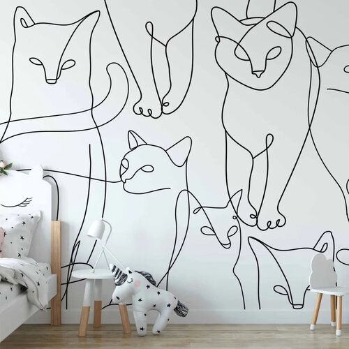  Foto tapeta - Cat lineart - minimalist sketches of black cats on white background 147x105 Samoljepljiva Slike