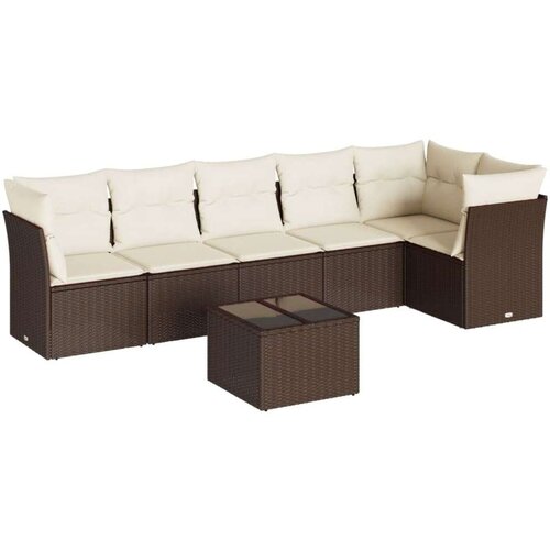 VidaXL 7-dijelni set vrtnih sofa od poliratana s jastucima smeđi Slike