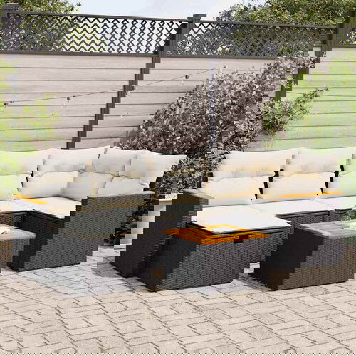vidaXL 7-dijelni set vrtnih sofa od poliratana s jastucima crni Cijene