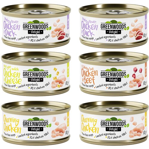  Poskusno me&scaron;ano pakiranje Greenwoods Delight pi&scaron;čanec 6 x 70 g - Miks: 4 sorte Cijene