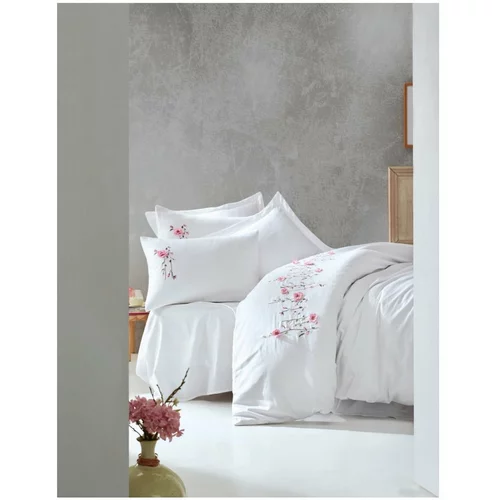 Cotton Box Bela satenasta posteljnina z rjuho Perla White, 200 x 220 cm