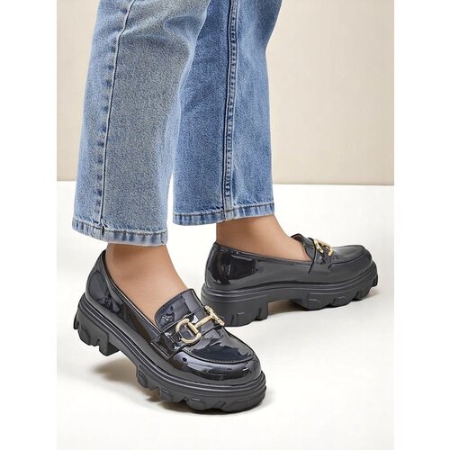 Resti Patent Leather Women's Loafers with Decoration Black Velvet Cene