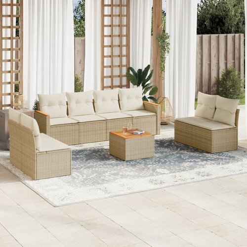 vidaXL 9-dijelni set vrtnih sofa s jastucima bež od poliratana Cijene