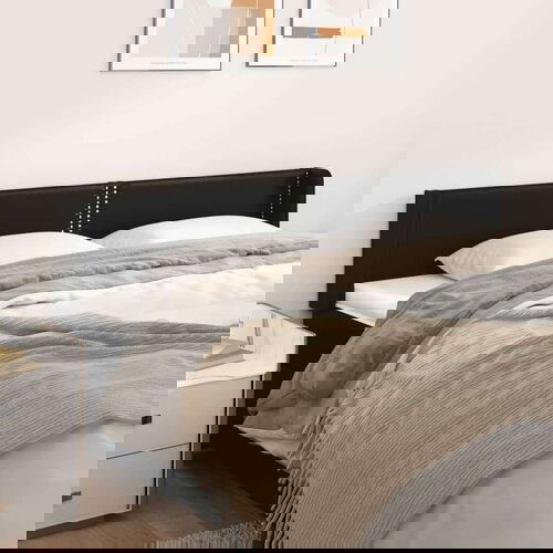  Vzglavje z u&amp;scaron;esi črno 163x16x78/88 cm umetno usnje, (20737385) Slike