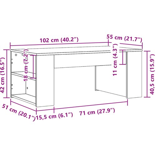  Stolić za kavu boja hrasta 102x55x42 cm konstruirano drvo Smeđa Slike