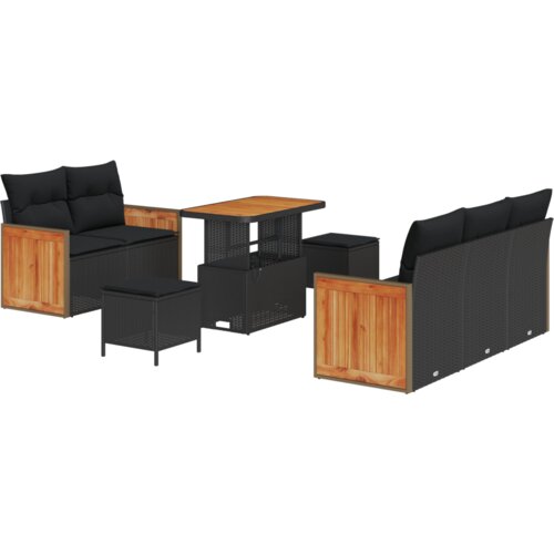 VidaXL 8-dijelni vrtni sofa set s jastučićima crni poli ratan akacija Slike