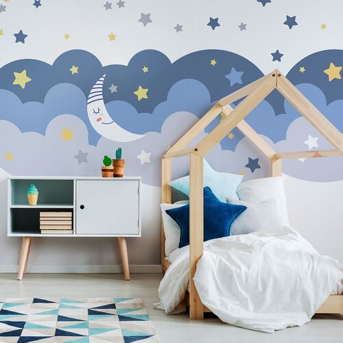 Ambiance Stenska nalepka Scandinavian Clouds With Stars And Moon Slike