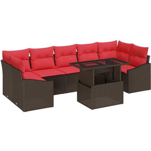 vidaXL Vrtna sedežna garnitura 8 pcs Rjava in rdeča poli ratan, (5000135311) Cene
