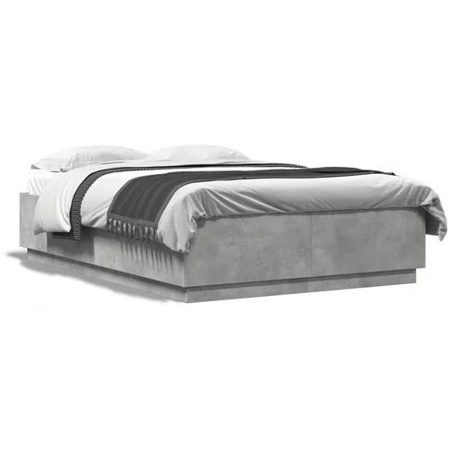 vidaXL Okvir kreveta s LED svjetlima boja betona 120 x 200 cm drveni