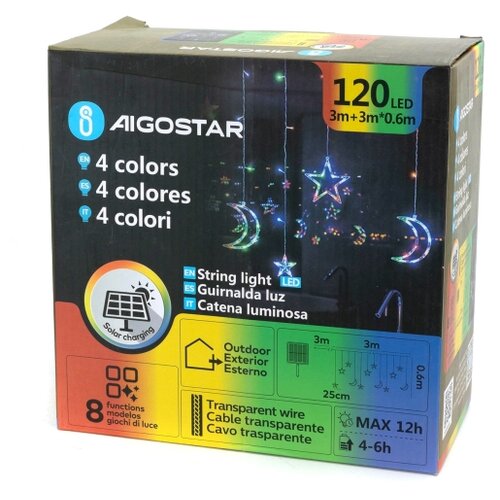 Aigostar LED RGBY solarni lanac 120xLED/8 funkcija 3x0,6m 500 mAh IP65 Slike