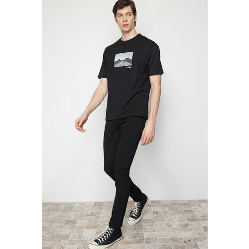 Trendyol Men's Black Relaxed Photo Printed 100% Cotton T-shirt Slike
