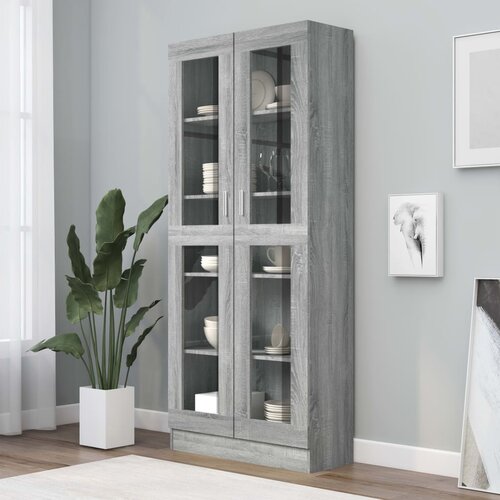 The Living Store Vitrina siva sonoma 82,5x30,5x185,5 cm konstruiran les - Omarica Z Vitrino, (21437230) Slike
