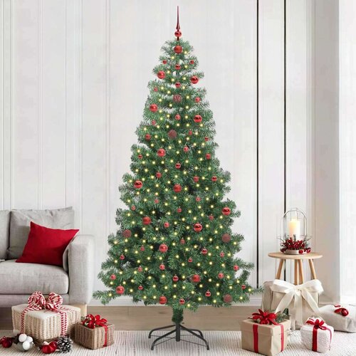 vidaXL Božično drevo med 300 LED z stojalom Zelena 240 cm PVC Cene