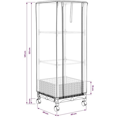  Vrtna saksija s pokrovom staklenika i kotačima Svjetlosiva PP - Svjetlosiva 40 x 40 x 123 cm s kotačima Slike