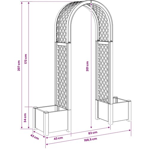  Roza arh s saksijom Antracit 168,5 x 43 x 207 cm PP Slike