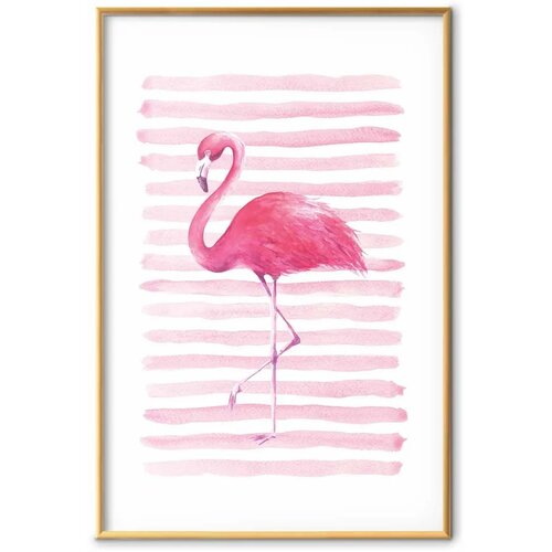  Plakat - Flamingo and Stripes 21x30 Zlatni okvir s margom Cijene