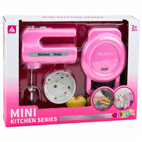 KITCHEN Set Waffle Maker Mixer Interchangeable Tips Lights Sounds Pink Slike