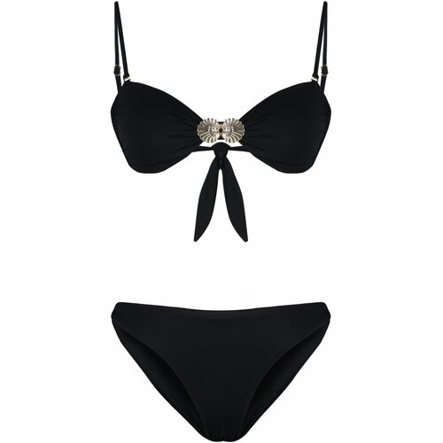 Trendyol Black Plain Strapless Accessory Regular Bikini Set Cene