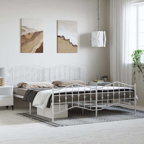 Metalni okvir kreveta uzglavlje i podnožje bijeli 193 x 203 cm Slike
