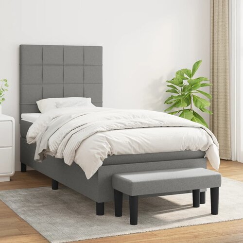 VidaXL Krevet s oprugama i madracem tamnosivi 100 x 200 cm od tkanine Slike