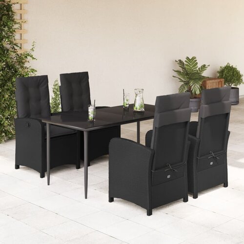  3-dijelni vrtni blagovaonski set s jastucima od poliratana crni Crna 80 cm table length Slike