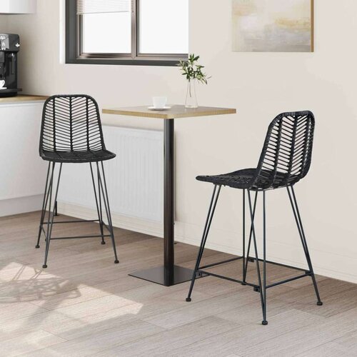  Barski stolac 2 pcs Crna 44 5 x 54 5 x 97 5 cm Ratan i čelik Slike