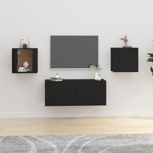 The Living Store Stenska TV omarica 2 kosa črna 40x34,5x40 cm - Stenska TV Omarica, (21376878) Slike