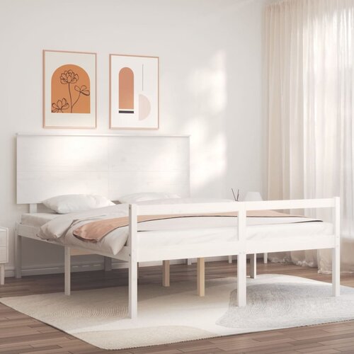 The Living Store Postelja za starejše z vzglavjem iz trdnega lesa bela - Postelja Za Starejše, (21484964) Cene