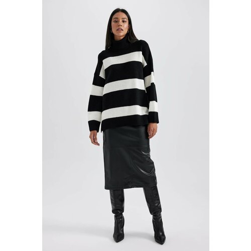 Defacto Faux Leather Normal Waist Midi Knitted Skirt Slike