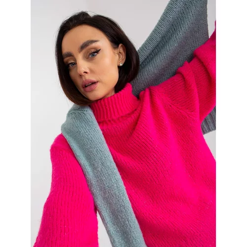 Fashion Hunters Fluo pink loose turtleneck sweater with wool