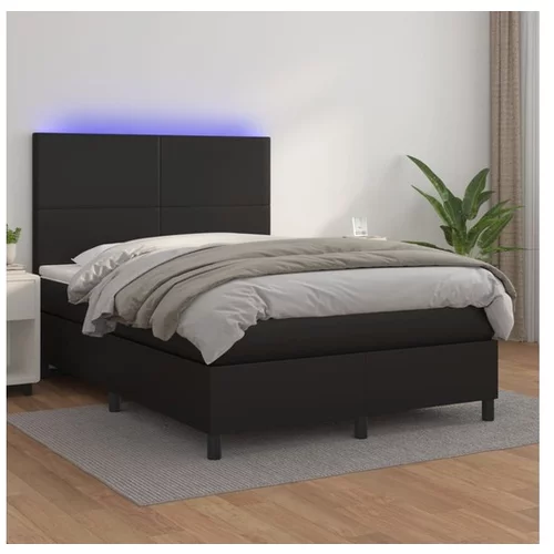  Box spring postelja z vzmetnico LED črna 140x200 cm um. usnje