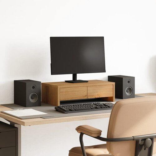 VidaXL Stalak za monitor s ladicama boja hrasta 50x27x15 cm drveni Slike