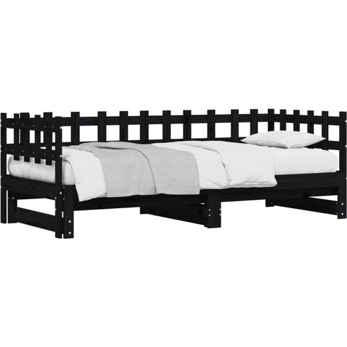  Dnevni ležaj na izvlačenje crni 2x (80x200) cm masivna borovina Slike