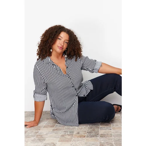 Trendyol Curve Navy Blue-White Striped Shirt