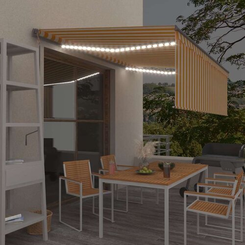  Avtomatska tenda s senčilom LED + senzor 4x3 m rumena in bela, (20702670) Cene