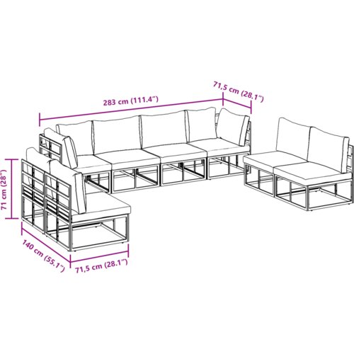 VidaXL Vrtna sedežna garnitura 8 pcs Črna 283 x 71.5 x 71 cm Aluminij Slike