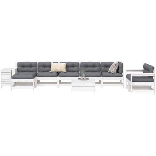  10-dijelni set vrtnih sofa bijeli od masivne borovine Slike