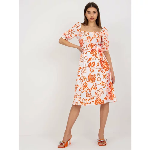 Fashion Hunters Midi dress with white and orange pattern