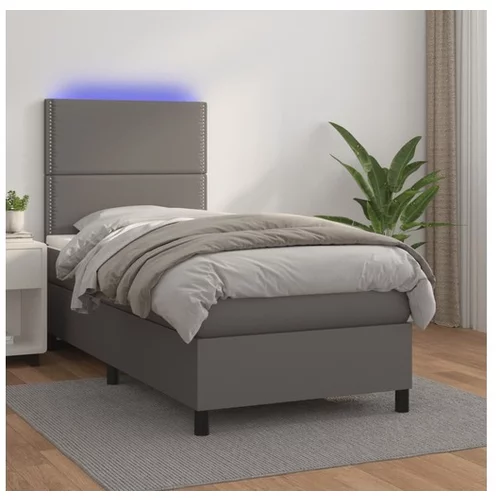  Box spring postelja z vzmetnico LED siva 100x200cm umetno usnje