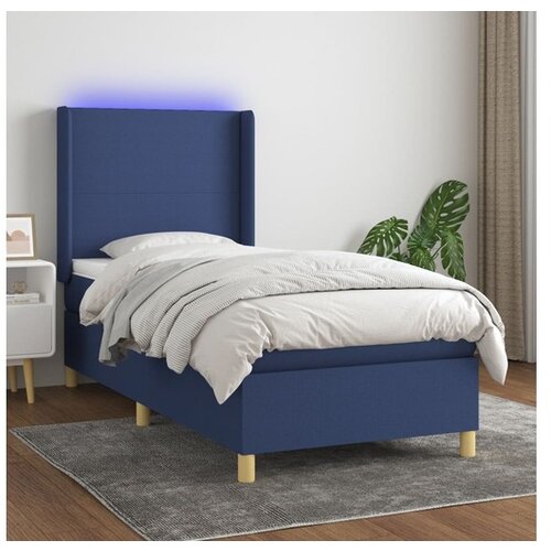 vidaXL Box spring postelja z vzmetnico LED modra 90x190 cm b Cene