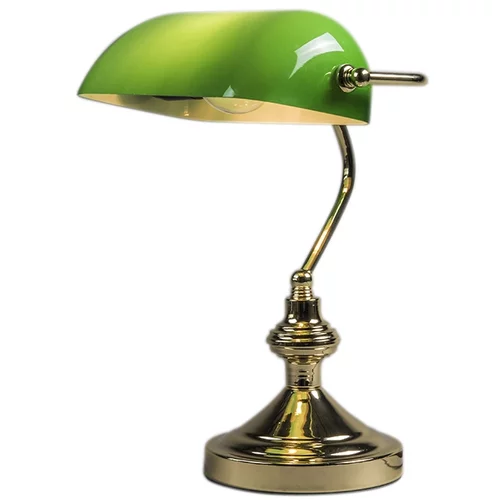 QAZQA Klasična namizna/notarska svetilka medenina z zelenim steklom - Banker