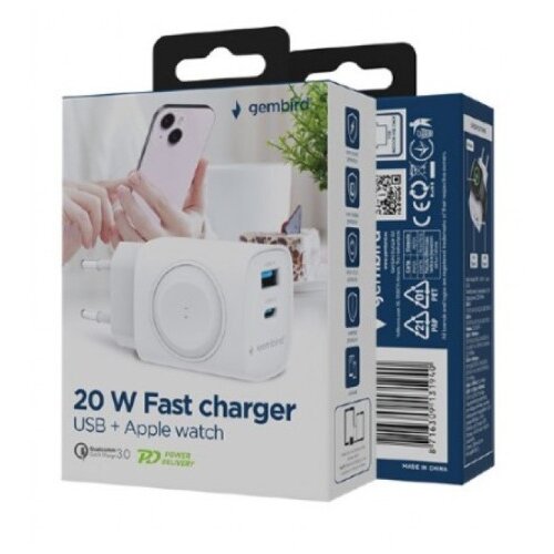 Gembird TA-UC-PDQCW20-01-W 2u1 QC 3.0 20W punjac za telefon + Apple Watch, white Cene