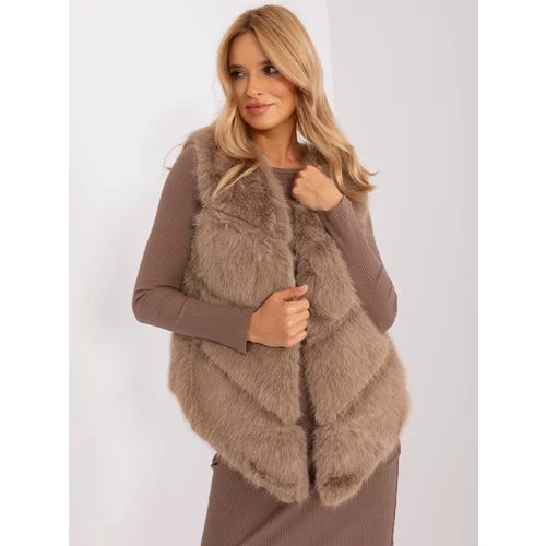 Fashion Hunters Dark beige fur vest with pockets