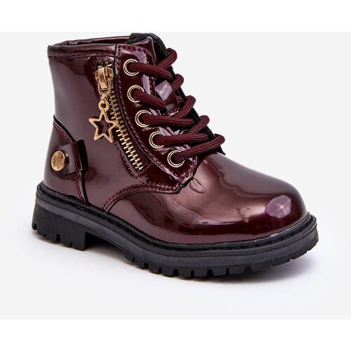 PE1 Burgundy Patent Leather Zip-Up Ankle Boots Felori Cene