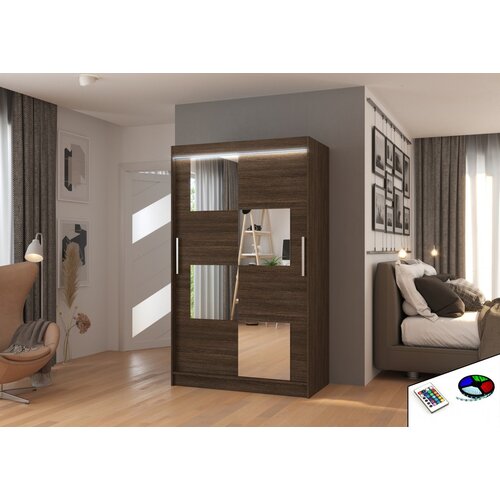 ADRK Klizni ormar s ogledalom i LED rasvjetom LUGANO, 120 cm - �OKOLADA Cijene