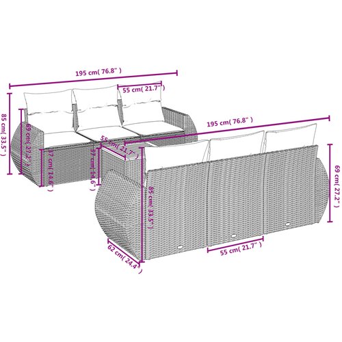 7-dijelni set vrtnih sofa od poliratana s jastucima bež 70 x 62 x 69 cm Slike