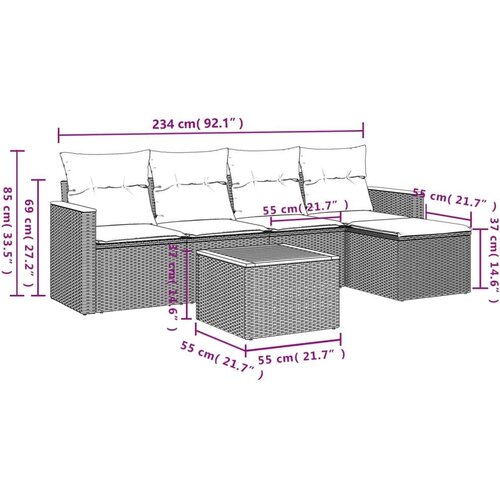 VidaXL 6-dijelni set vrtnih sofa od poliratana s jastucima sivi Slike
