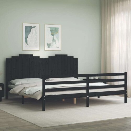  Posteljni okvir z vzglavjem črn 200x200 cm trden les Slike